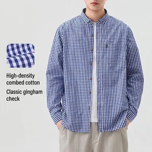 Herren Casual 100% Baumwolle Langarmhemd Slim Fit Kariert Button-Down-Hemd Dress Shirt Für Tägliches Büro