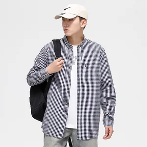 Atmungsaktives Herren-Baumwollhemd mit Gingham-Muster, langärmelig, Freizeit-Stil