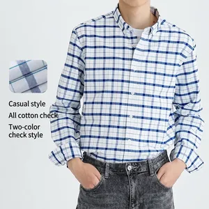 Men's 100% Cotton Plaid Shirt Long Sleeve Casual Button Down Sand Washed Slim Fit Shirt For Men Daily Fashion Streetwear Top