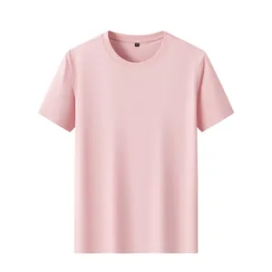 T-shirt da uomo in cotone mercerizzato rosa, comoda maglietta estiva a maniche corte
