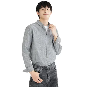 Classic blue and white striped long sleeve men's shirt in Japanese casual style