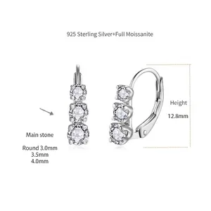 Detail view of 925 sterling silver moissanite drop earrings with height measurement 12.8mm