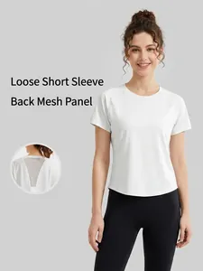Women Spring Summer Mesh Stitching Short Sleeve Top And High Waist Slimming Yoga Leggings Casual Sports Top And Bottom