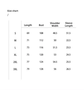 Detailed sizing guide and measurement chart for men's Japanese cotton denim casual shirts