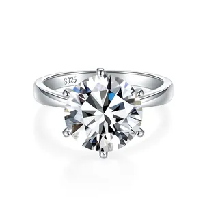 Bague Classique en Moissanite Ronde à Six Griffes Argent Sterling S925 Scintillante Bague de Fiançailles GRA pour Femme Bijoux d'Anniversaire