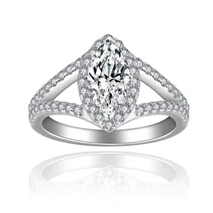 GRA Moissanite Ring 925 Sterling Silver Marquise Cut Halo Engagement Ring 5x10mm Moissanite Women Wedding Jewelry Gift