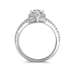 Elegant marquise cut moissanite engagement ring in S925 sterling silver with halo