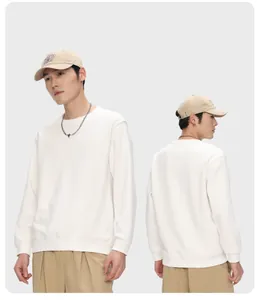 Front and back view of a minimalist men's off-white crew neck casual sweatshirt.