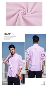 Detailed view of pink fleece-lined Oxford shirt for men with full-body model shots