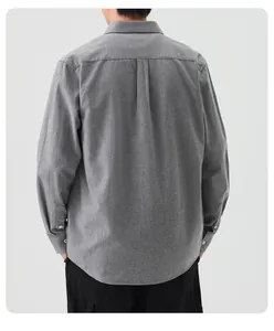 Back view of men's casual grey long sleeve shirt in premium brushed cotton fabric