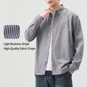 Men Casual Striped Shirt Cotton Blend Long Sleeve Button Down Lapel Top Spring Autumn Fashion Slim Fit Shirt