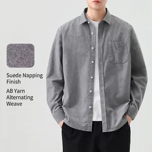 High-quality men's casual brushed combed cotton long sleeve shirt with front pocket