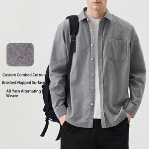 Classic men's grey long-sleeve casual shirt made of premium brushed combed cotton