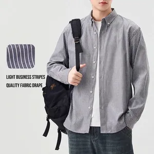 Men's grey striped long sleeve cotton shirt in casual business style