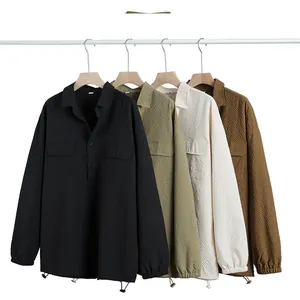 Men's waffle textured long sleeve shirt with half-placket and drawstring hem