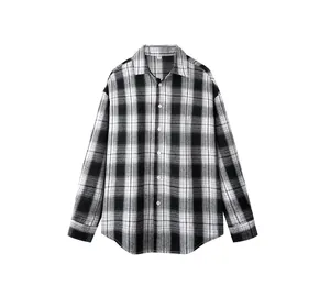 Chemise classique à carreaux noirs et blancs à manches longues pour hommes et femmes