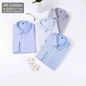 Premium non-iron pure cotton men's business dress shirts in blue shades
