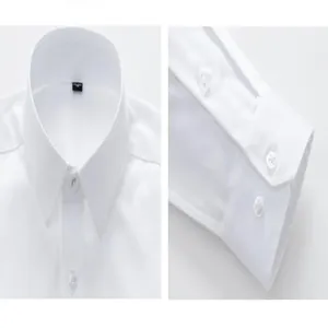 Detailed macro view showing the collar and buttoned cuffs of a white formal business shirt