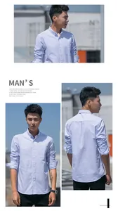Classic blue and white striped men's Oxford long sleeve shirt for daily casual wear
