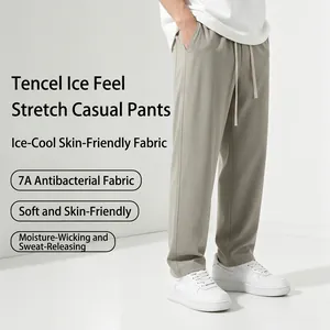 Pantalones Casuales de Seda de Hielo para Hombre Verano Pierna Recta Secado Rápido Deportivos Transpirables con Cordón