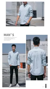 Professional multi-angle view of men's striped light blue Oxford cotton long-sleeved shirt