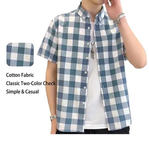 Men Casual Plaid Short Sleeve Shirt Cotton Breathable Button Down Top Plaid Pattern Urban Style Summer Clothing