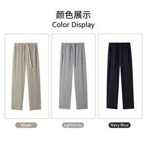 Pantalones de seda de hielo para hombre de corte recto en caqui, gris y azul marino