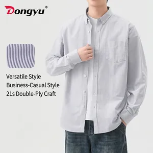Men Casual 100% Cotton Oxford Striped Long Sleeve Top Japanese Style Regular Fit Business Work Shirt For Men Spring Autumn