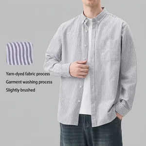 Classic men's blue striped long-sleeve cotton Oxford shirt for casual wear