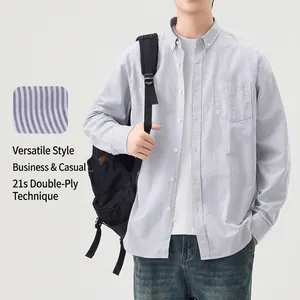 Chemise Oxford en Coton Décontractée pour Hommes Coupe Slim Manches Longues Couleur Unie Style Japonais Haut Homme