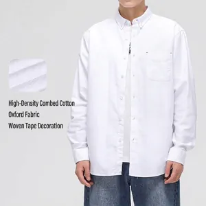 Chemise Oxford homme à manches longues de qualité supérieure en pur coton blanc uni