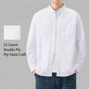 Chemise Oxford classique à manches longues pour homme en coton blanco avec une poche