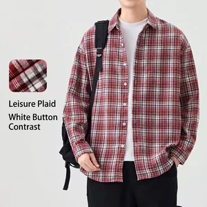 Chemise décontractée à carreaux rouge et blanc pour homme avec boutons