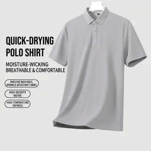 Men's Business Casual Short Sleeve Polo Shirt Pique Fabric Breathable Polyester Solid Color Lapel Top For Summer