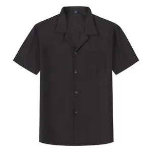 Classic men's black short sleeve Cuban collar shirt featuring a single chest pocket