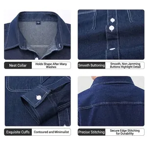 Chemise en jean bleu foncé pour hommes avec deux poches et coutures blanches détaillées