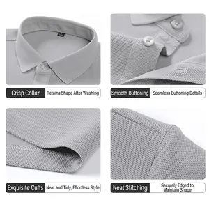 Details of grey short-sleeved Polo shirt with breathable honeycomb mesh fabric
