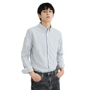 Men's striped long-sleeve Oxford cotton shirt in a casual minimalist style