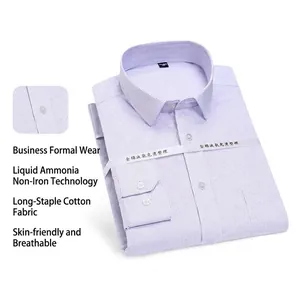 Men's non-iron long-staple cotton business dress shirt in light purple check pattern