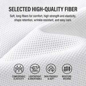 Close-up of white breathable hexagonal piqué fabric for men's short sleeve polo shirt