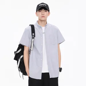 Chemise décontractée à manches courtes en tissu Oxford pour hommes en gris clair