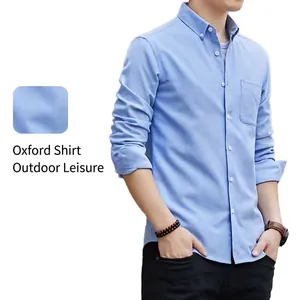 Camisa Oxford de Estilo Urbano para Hombre Manga Larga Mezcla de Algodón Poliéster Slim Fit Botones Top Casual para Oficina