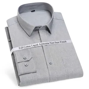 Men's grey business dress shirt featuring non-iron liquid ammonia cotton fabric