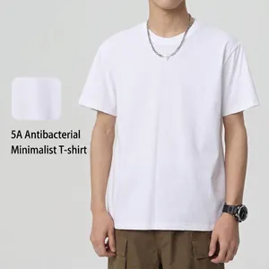 Men Short Sleeve T-Shirt Cotton Blend Antibacterial Sorona Fabric Solid Color Casual Round Neck Basic Undershirt Top