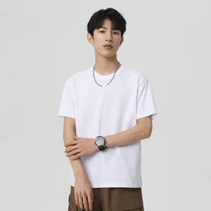 Plain white men's short sleeve T-shirt in loose fit made from premium Sorona fabric.