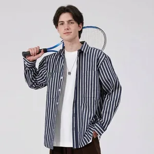 Premium men's vertical striped long-sleeve shirt, stylish business casual apparel