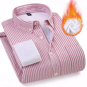 Men's classic pink striped oxford long sleeve shirt with warm white fleece lining insert