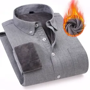 Men's grey fleece-lined Oxford long sleeve shirt with thermal heat graphic overlay