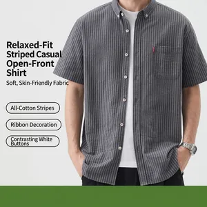 Camicia a Righe da Uomo a Maniche Corte in Misto Cotone Casual con Bottoni Standard Fit Top Estivo Confortevole