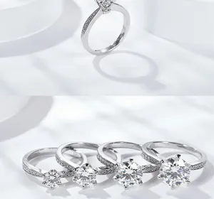 Detailed comparison of sparkling 925 silver six-prong moissanite rings in various sizes